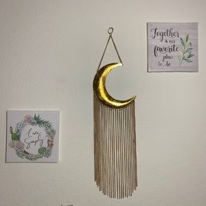 Gold Metal Moon Wind Chime Wall Patio Decor